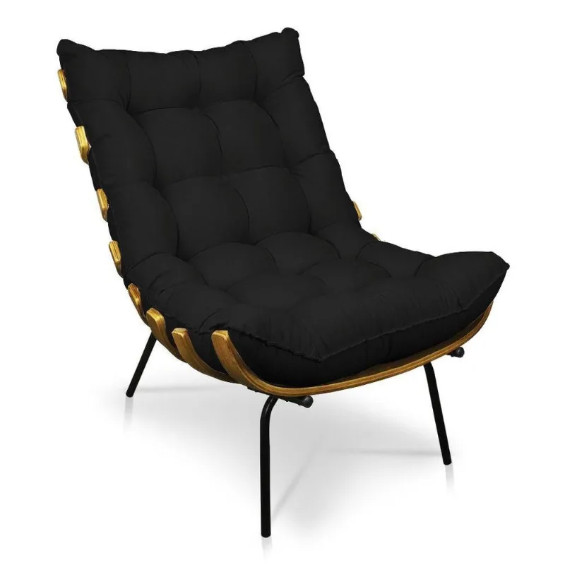 Poltrona Costela Linho Preto A79 Base De Metal - D'Rossi