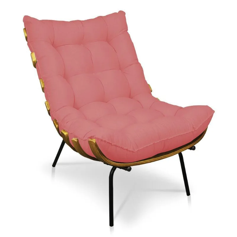 Poltrona Costela Linho Base de Metal A106 Whiski Rose