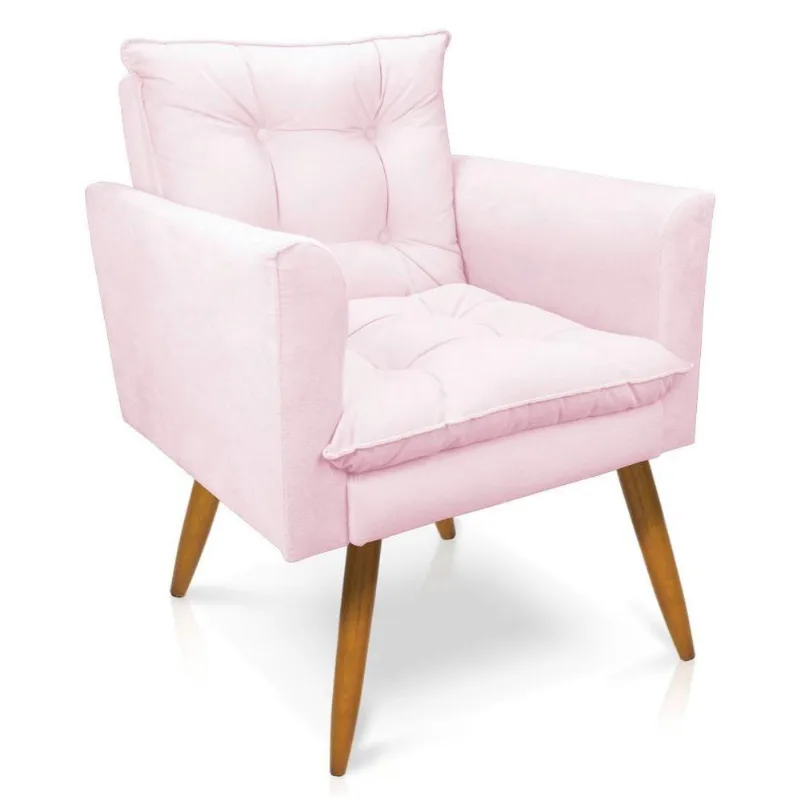 Poltrona Tais Suede Rosa Bebê Pés Palito Castanho - D'Rossi