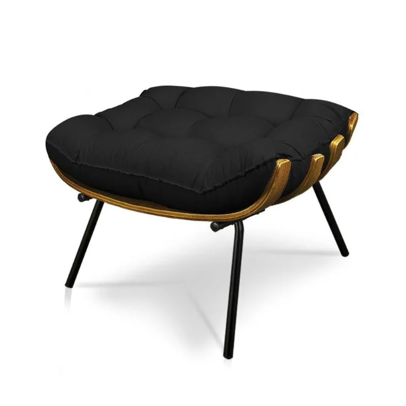 Puff Costela Linho Preto A79 Base De Metal - D'Rossi