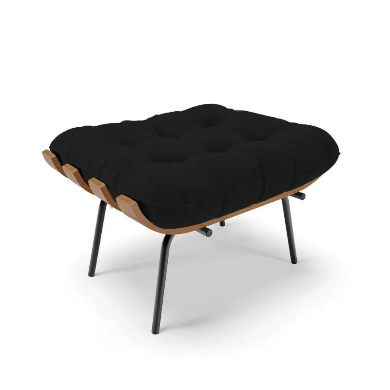 Puff Costela Linho Base De Metal - D'Rossi A79 Preto