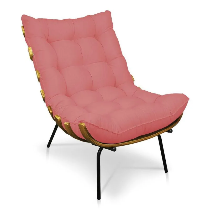 Poltrona Giratória Costela Linho Base Madeira A106 Whiski Rose