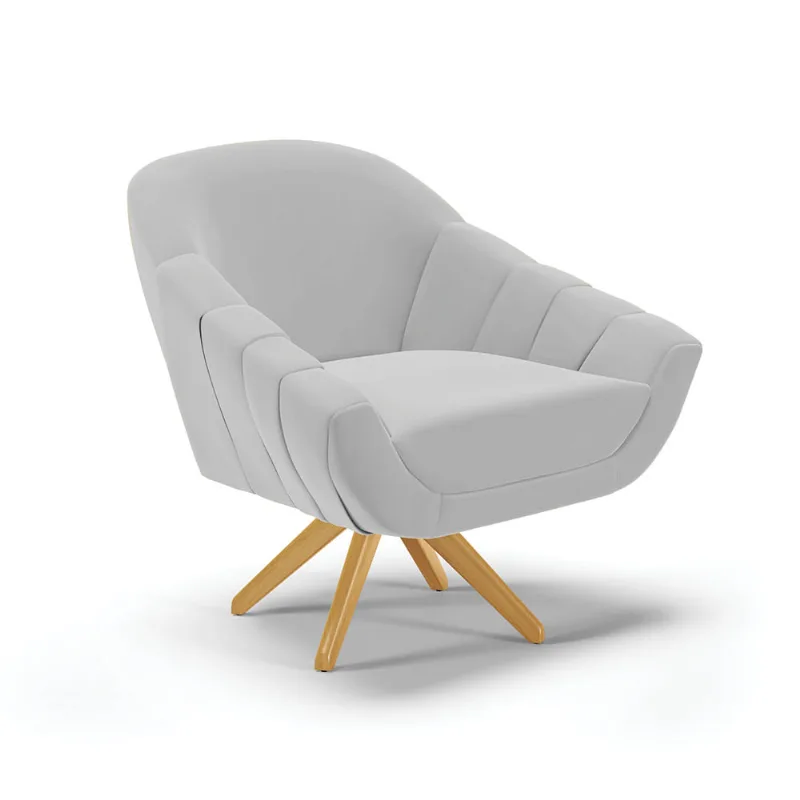 Poltrona Giratória Giovana Suede Cinza Base Madeira MA30 - D'Rossi - DRossi