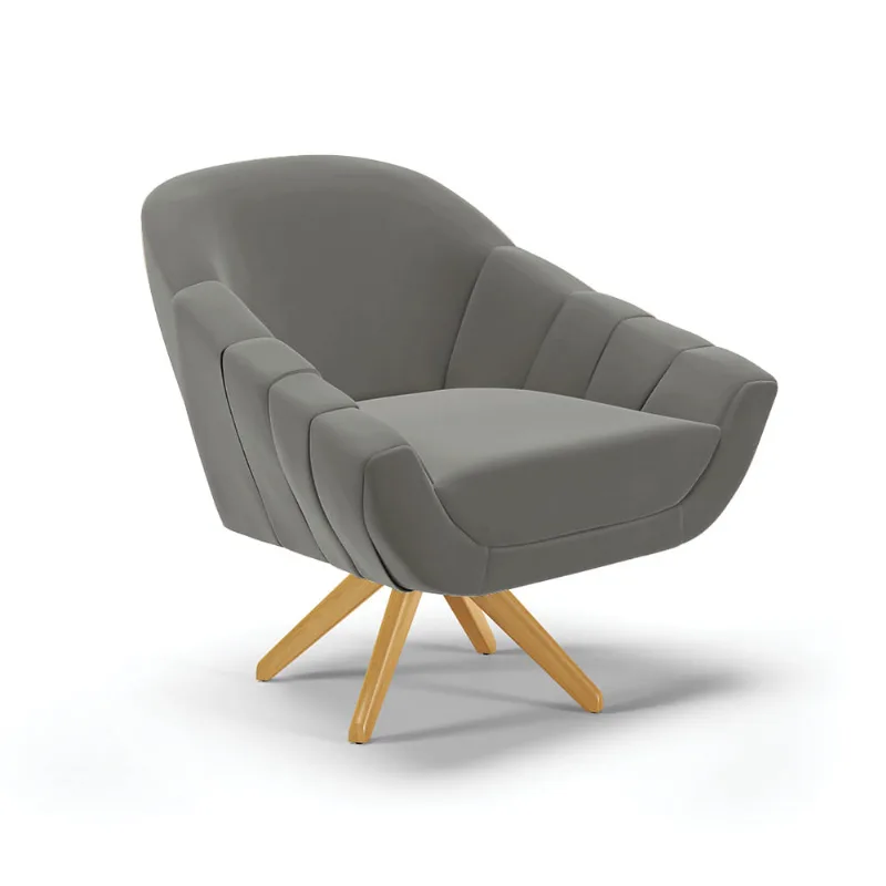 Poltrona Giratória Giovana Suede Grafite Base Madeira MA30 - D'Rossi - DRossi