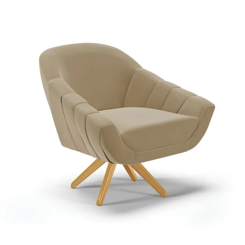 Poltrona Giratória Giovana Suede Marrom Rato Base Madeira MA30 - D'Rossi - DRossi