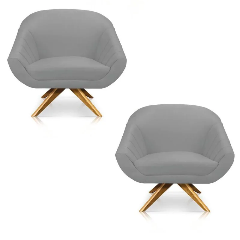 Kit 02 Poltronas Giovana Suede Cinza
