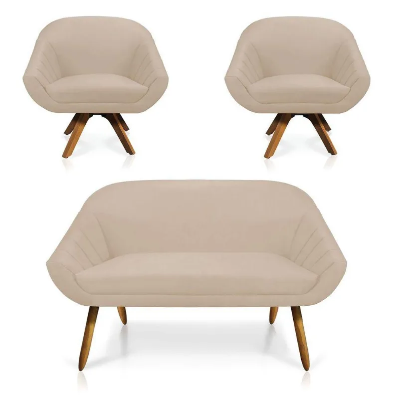 Kit 01 Namoradeira 02 Lugares E 02 Poltronas Giovana Suede Bege