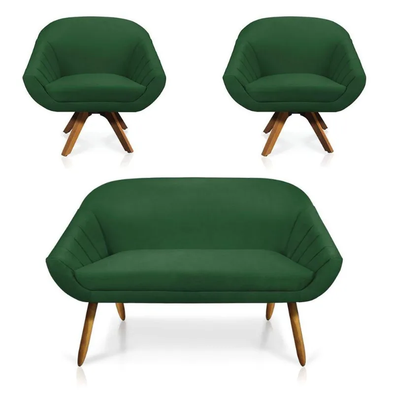 Kit 01 Namoradeira 02 Lugares E 02 Poltronas Giovana Suede Verde
