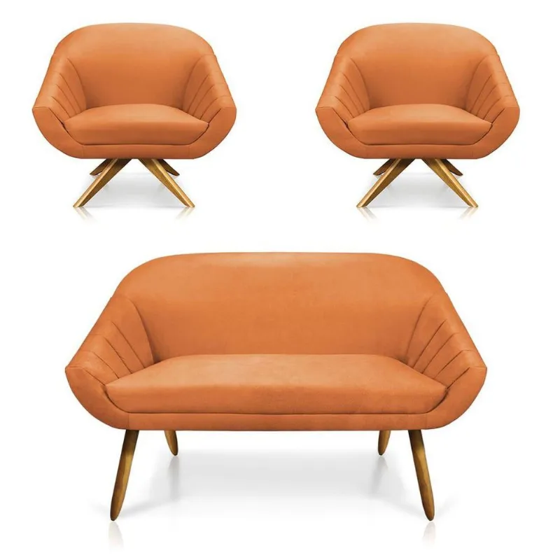 Kit 01 Namoradeira 02 Lugares E 02 Poltronas Giovana Suede Telha