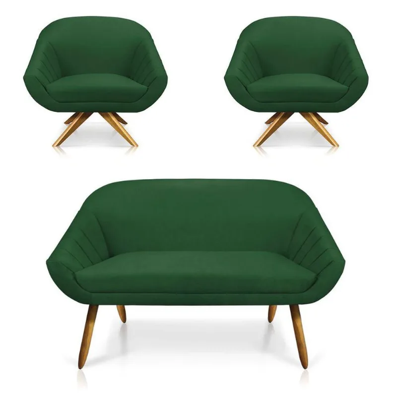 Kit 01 Namoradeira 02 Lugares E 02 Poltronas Giovana Suede Verde