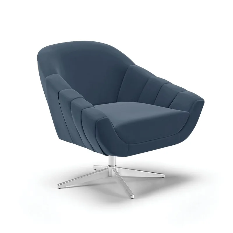 Poltrona Giratória Giovana Suede Base Cromada - D'Rossi Azul Marinho - DRossi