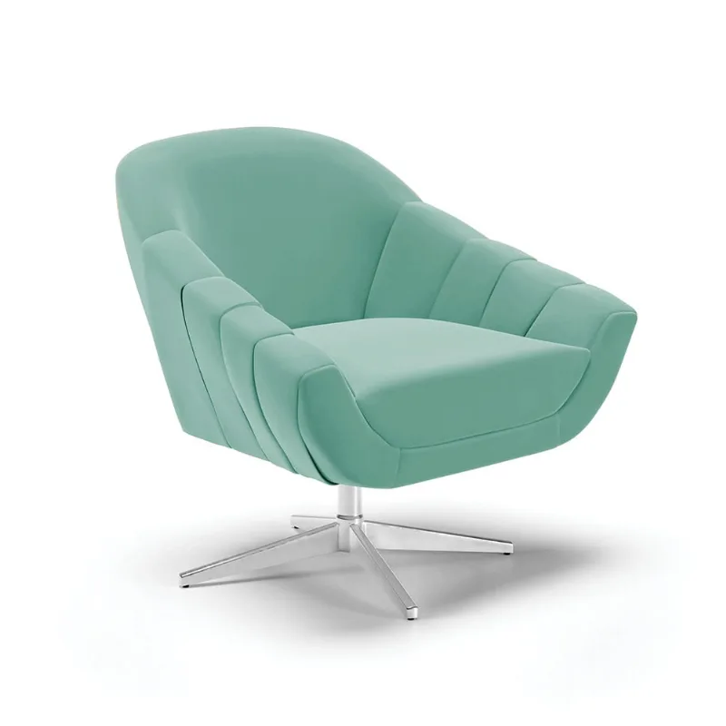 Poltrona Giratória Giovana Suede Base Cromada - D'Rossi Azul Turquesa - DRossi