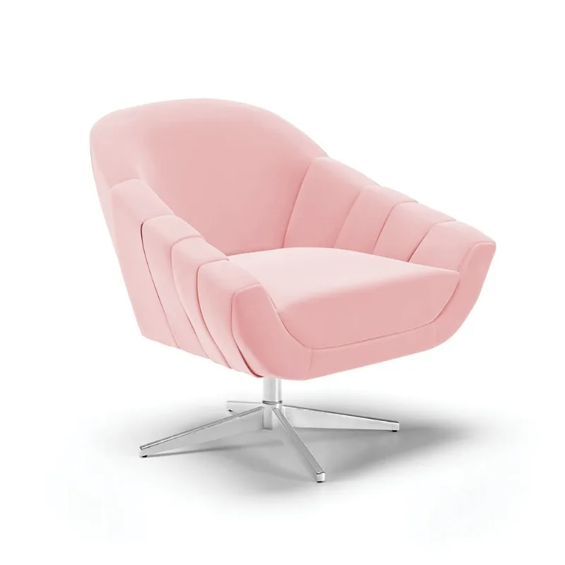 Poltrona Giratória Giovana Suede Base Cromada - D'Rossi Rosa Bebê - DRossi