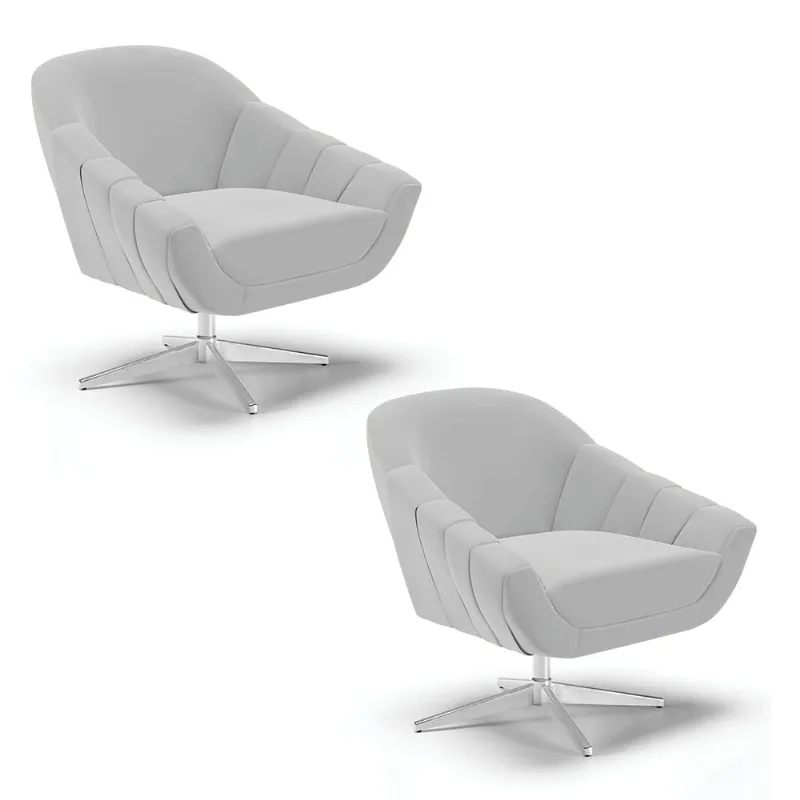 Kit 02 Poltronas Giratória Giovana Suede Cinza Base Cromada - D'Rossi - DRossi