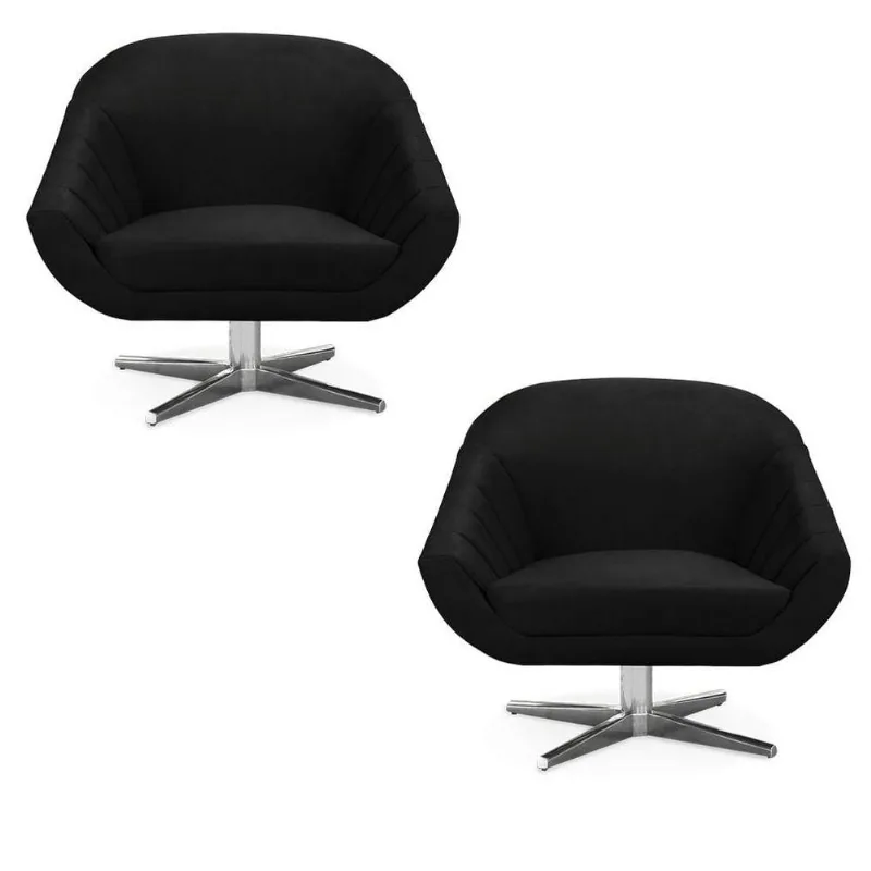 Kit 02 Poltronas Giovana Suede Preto