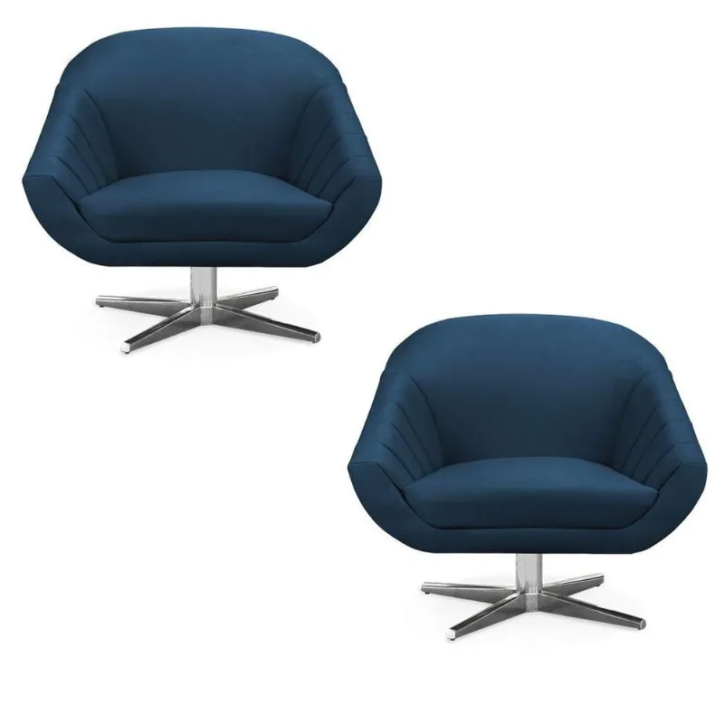 Kit 02 Poltronas Giovana Suede Azul Marinho