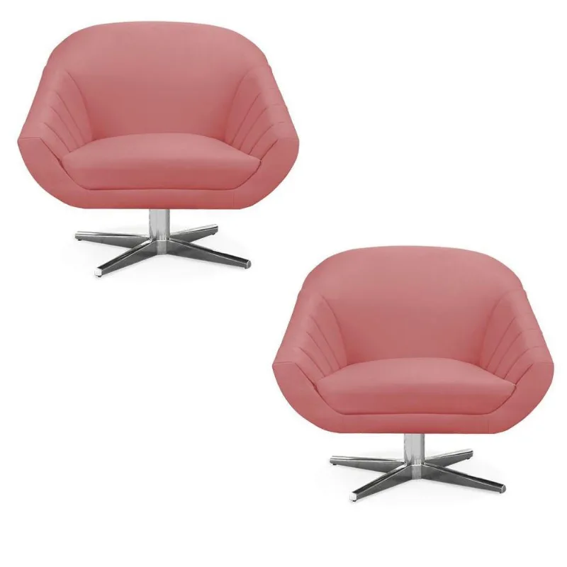 Kit 02 Poltronas Giratória Giovana Suede Base Cromada - D'rossi Cor Rose