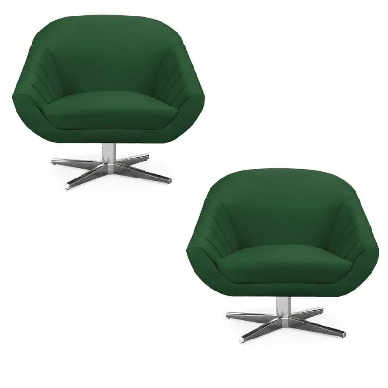 Kit 02 Poltronas Giratória Giovana Suede Base Cromada - D'rossi Cor Verde