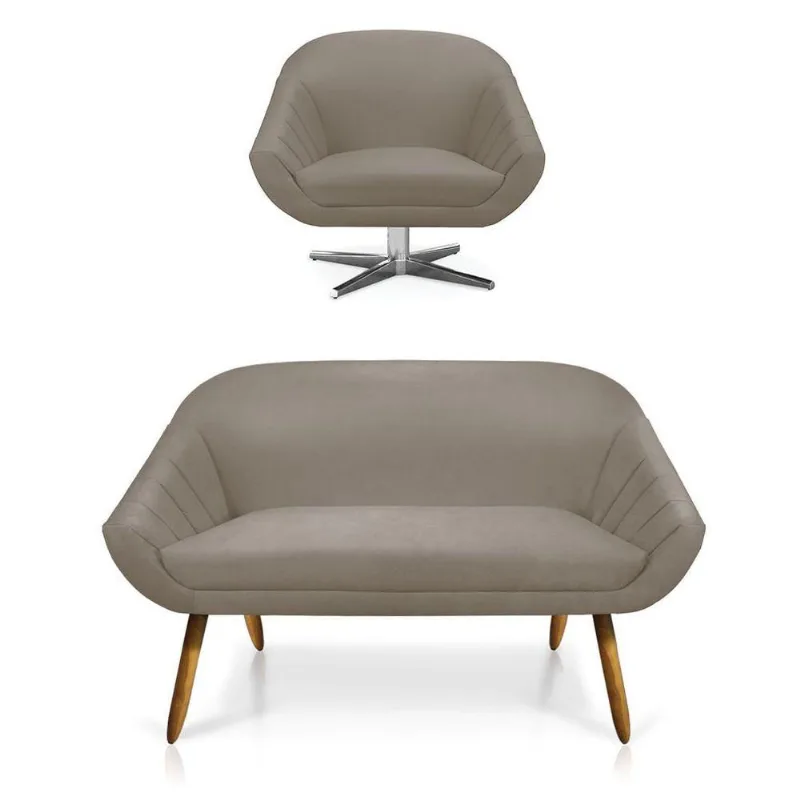 Kit 01 Namoradeira 02 Lugares E 01 Poltrona Giovana Suede Marrom Rato