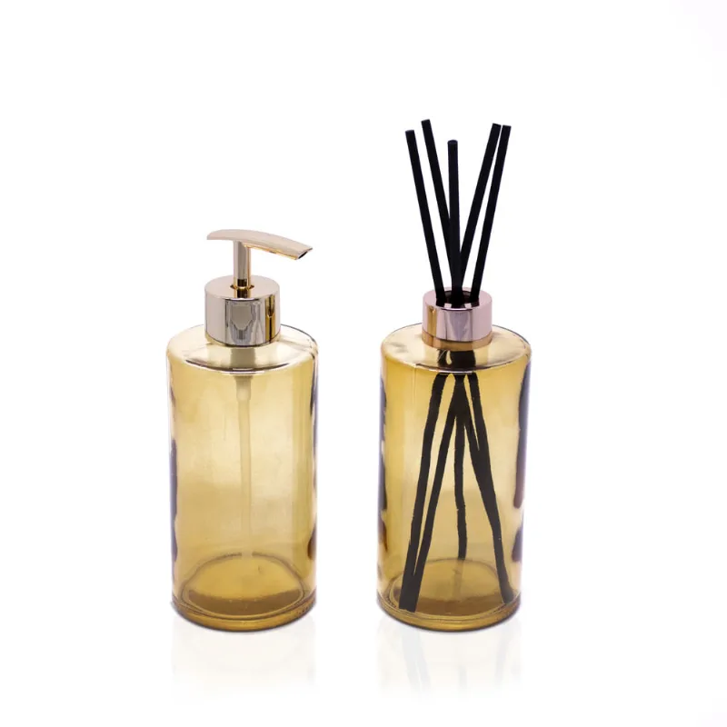 Kit Difusor e Porta Sabonete Liquido de Vidro Amarelo - D'Rossi - DRossi