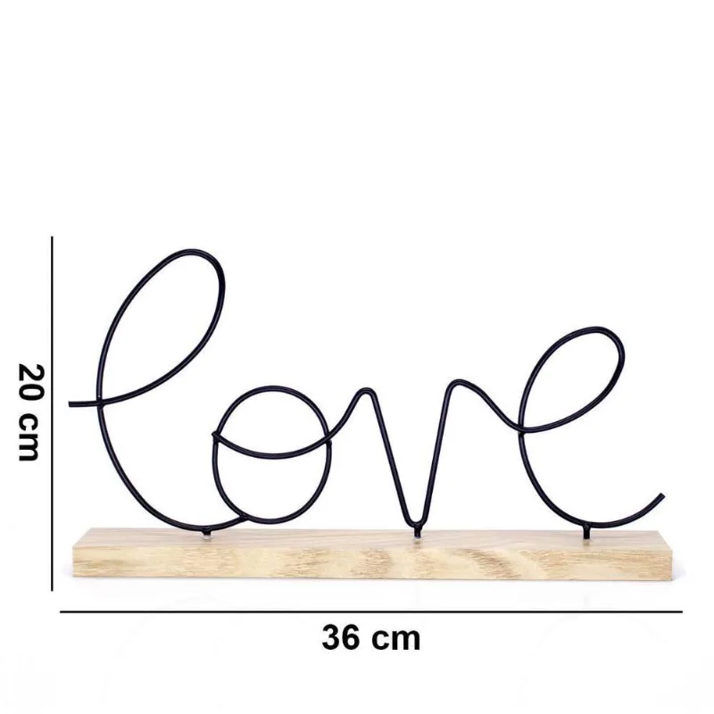 Enfeite Decorativo De Metal Love Com Base Em Madeira 20x36x5,5cm