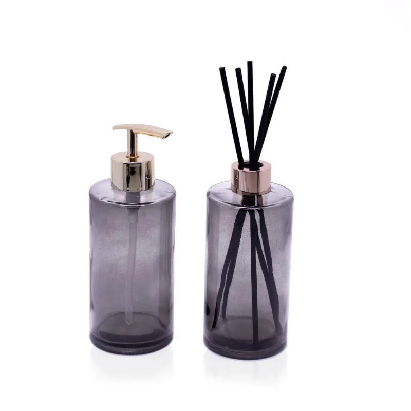 Kit Difusor E Porta Sabonete Liquido De Vidro Preto - DRossi