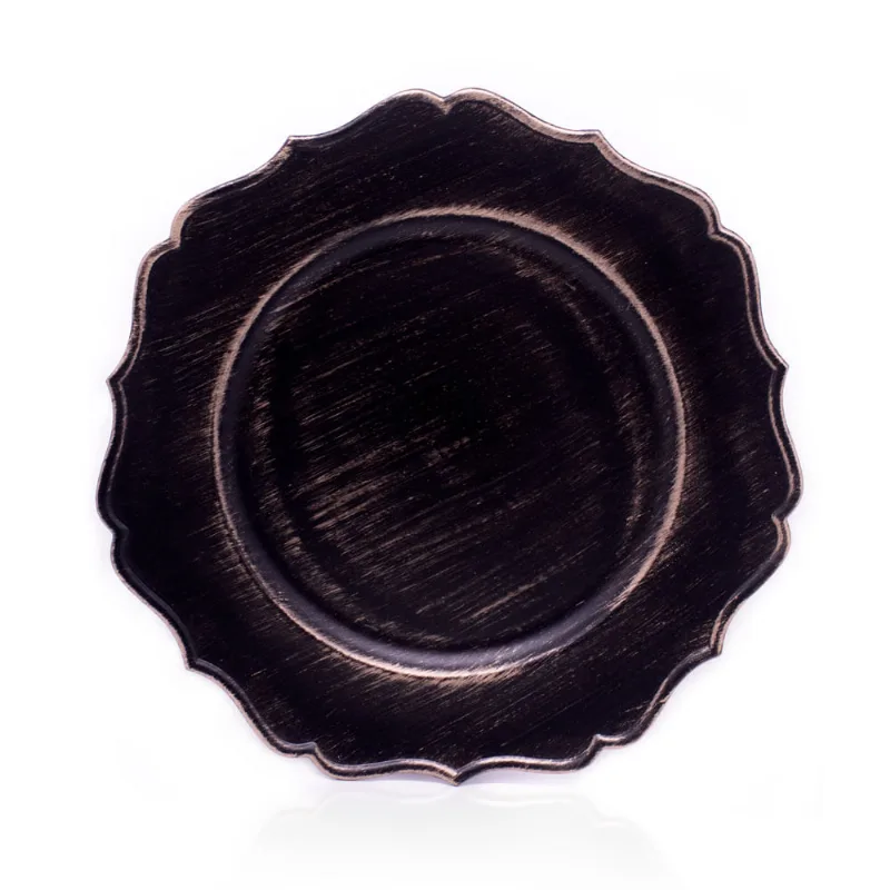 Sousplat para Prato de Mesa Decorativo Preto e Dourado Com Bordas Irregular 33cm - D'Rossi - DRossi