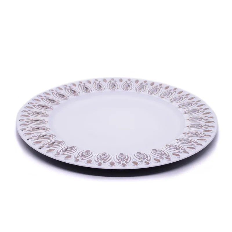 Sousplat para Prato de Mesa Decorativo Branco Com Flores Em Rose 33cm - D'Rossi - DRossi