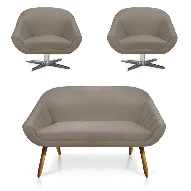 Kit 01 Namoradeira 02 Lugares E 02 Poltronas Giovana Suede Marrom Rato
