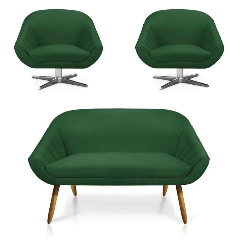 Kit 01 Namoradeira 02 Lugares E 02 Poltronas Giovana Suede Verde