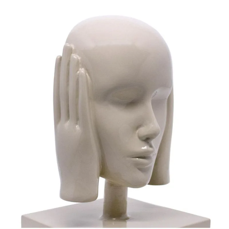 Escultura Máscara Rosto Surdo Nude Em Cerâmica 25x15cm