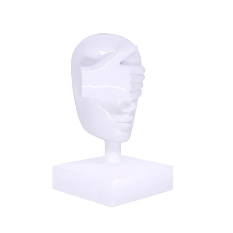 Escultura Decorativa Máscara Cego Em Cerâmica Branco 25x15cm - DRossi