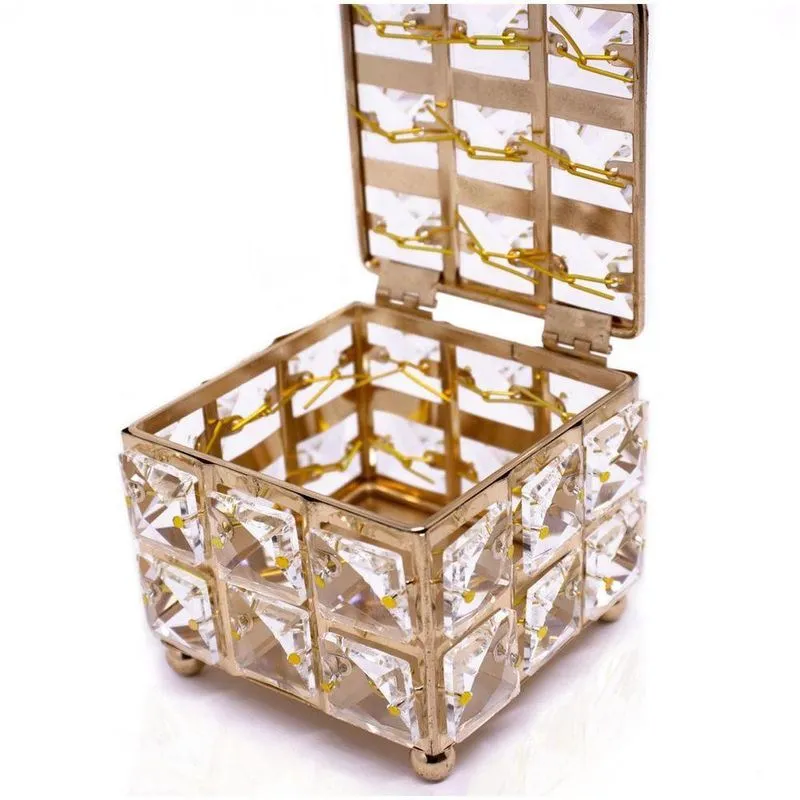 Porta Jóia Decorativo De Metal Dourado 8x10x10cm