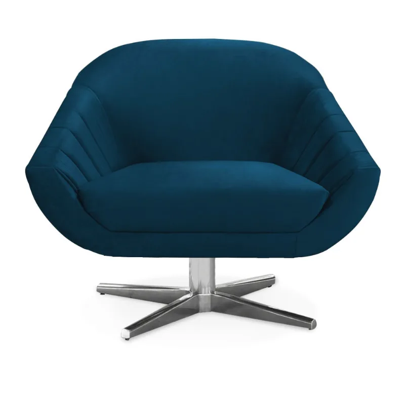 Poltrona Giratória Giovana Veludo Base Cromada - D'Rossi Azul Marinho - DRossi
