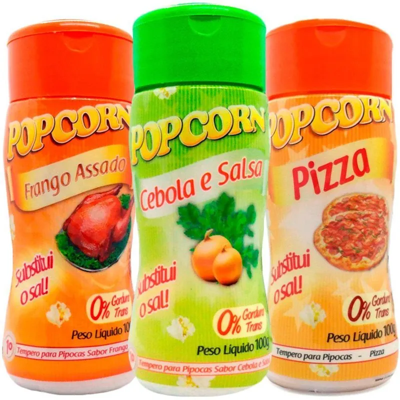Combo 3 Temperos Popcorn 03 Sabores Cebola E Salsa, Frango