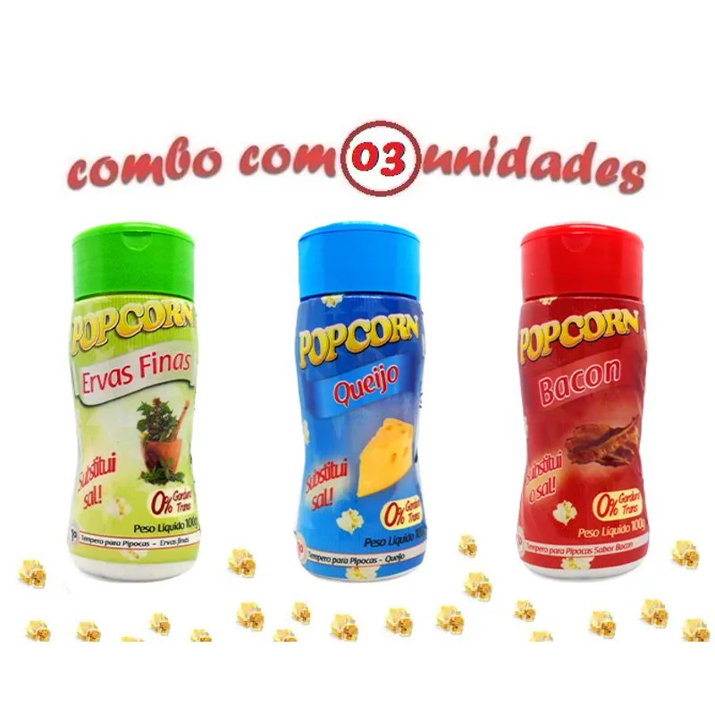 Combo Popcorn - 03 Sabores - Ervas Finas, Bacon E Queijo