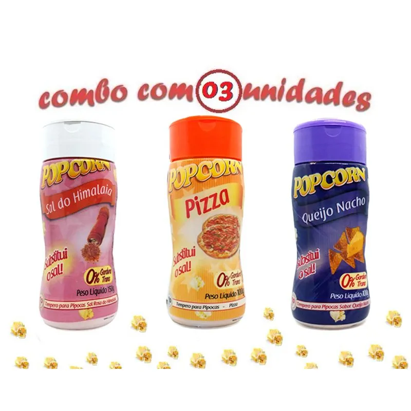 Combo Popcorn - 03 Sabores - Pizza, Queijo Nacho E Sal Do Himalaia