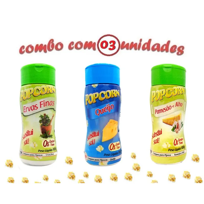 Combo Popcorn - 03 Sabores - Ervas Finas, Queijo E Parmesão E Alho