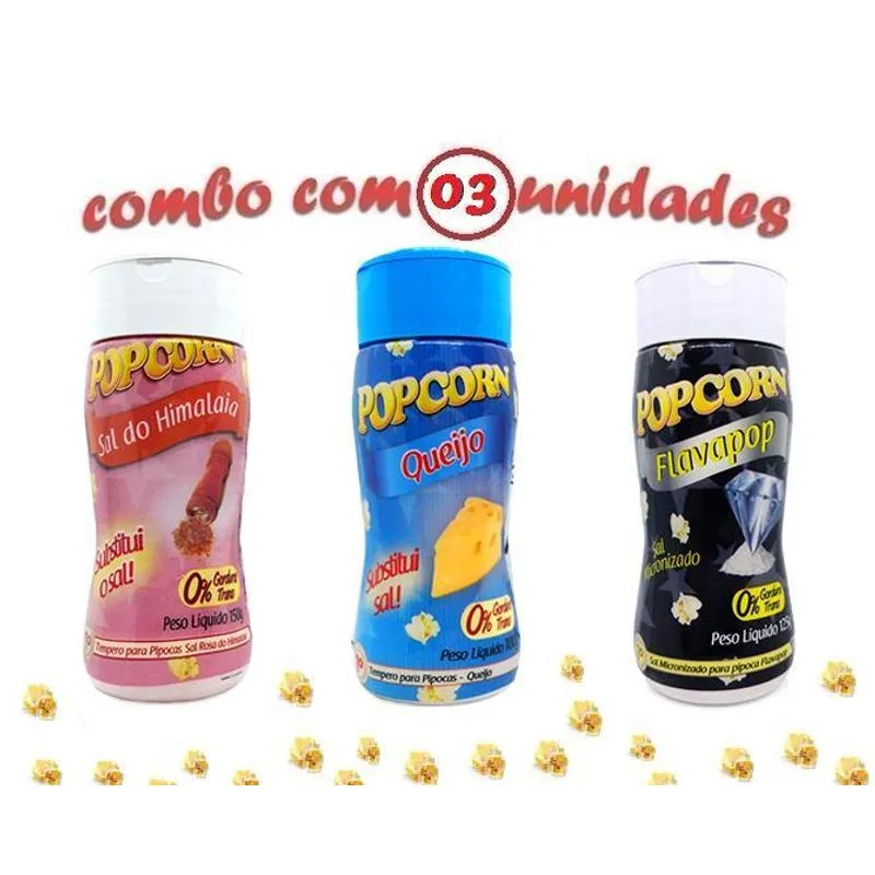 Combo Popcorn 03 Sabores Queijo, Sal Do Himalaia E Flavapop
