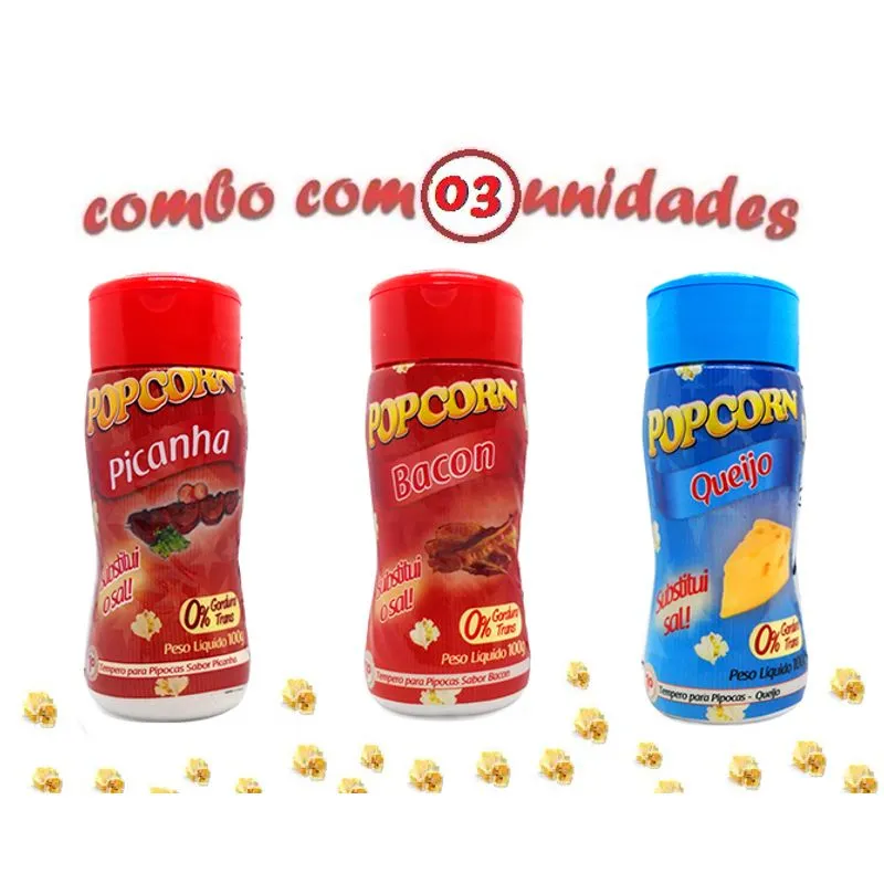 Combo Popcorn - 03 Sabores - Picanha, Bacon E Queijo