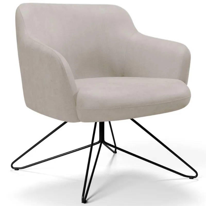 Poltrona Decorativa Jade Base Orby Preto Tecido Facto Bege - Nexta Casa