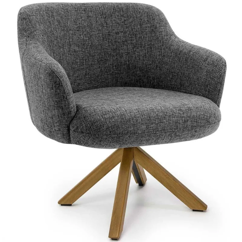 Poltrona Decorativa Jade Giratória Giromad Linho Mesclado Branco/cinza - Nexta Casa