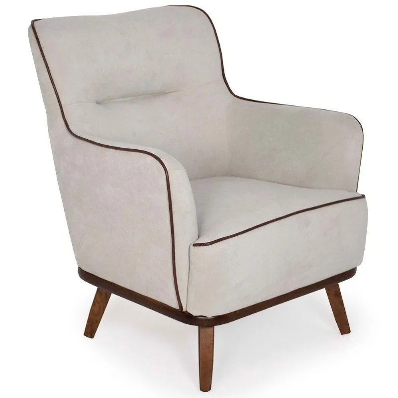 Poltrona Para Sala Isabella Base Castanho Suede Tramado Cinza - Nexta Casa