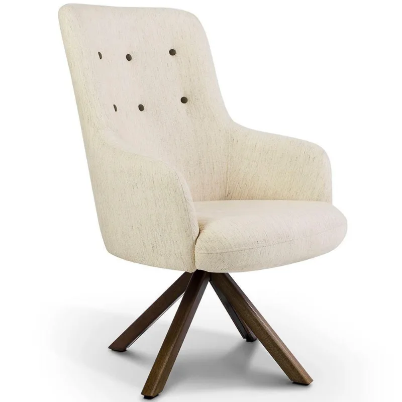 Poltrona Decorativa Valentina Base Giratória Giromad Linho Bege Claro - Nexta Casa