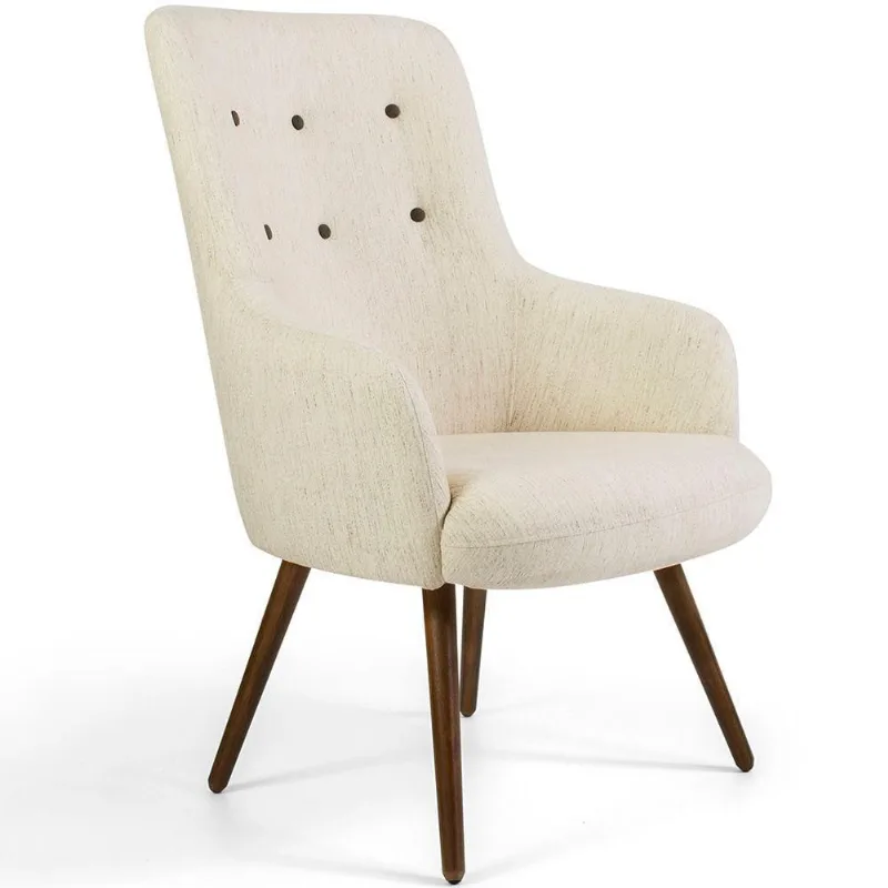 Poltrona Decorativa Valentina Pés Palito Linho Bege Claro - Nexta Casa