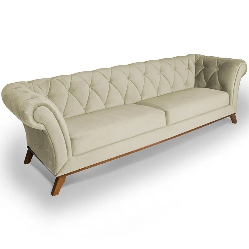 Sofá Império 03 Lugares 210cm Veludo Creme - Nexta Casa - Nexta Casa