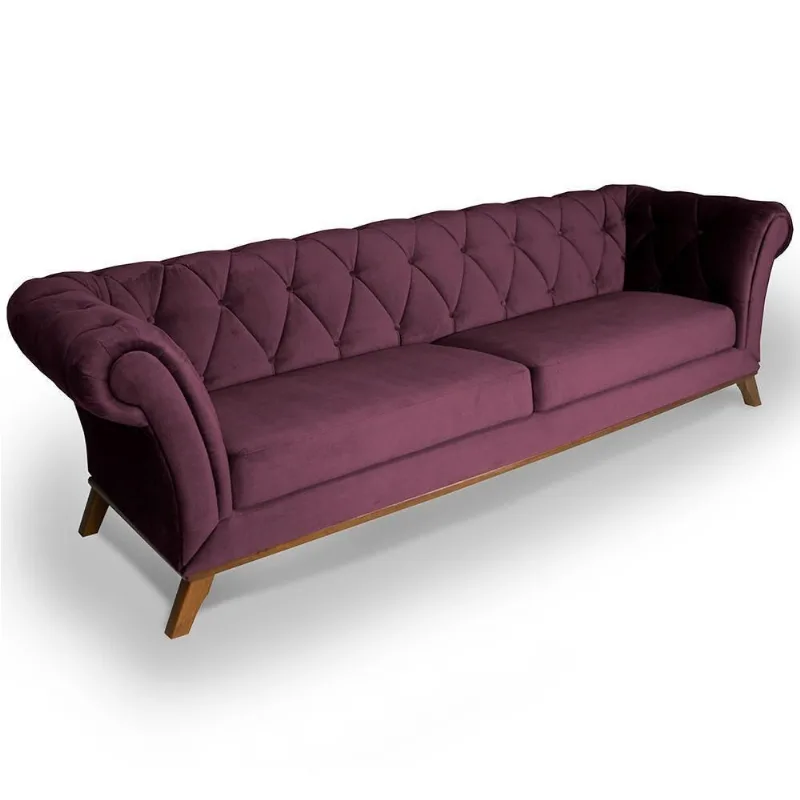 Sofá Império 03 Lugares 210cm Veludo Roxo - Nexta Casa - Nexta Casa