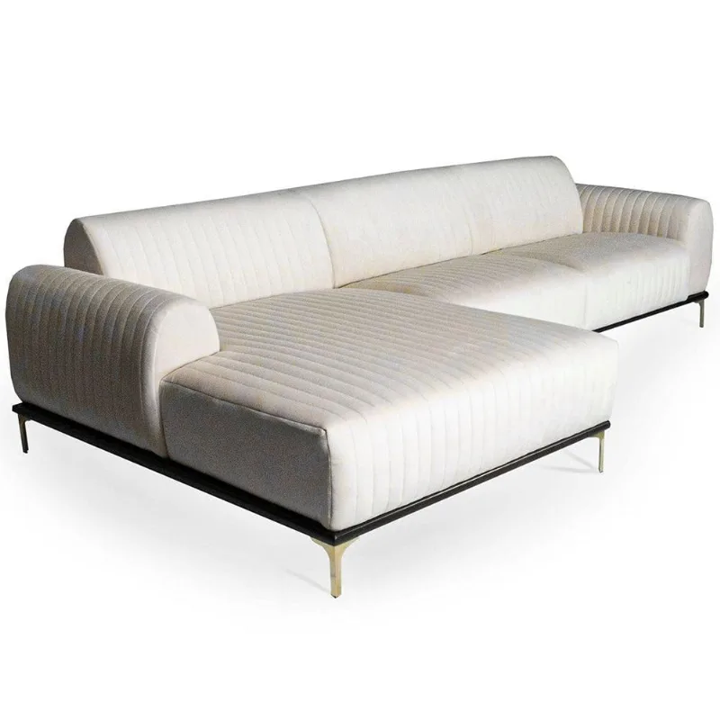 Sofá Molino 5 Lugares 300cm Chaise Direito Pés Gold Veludo Creme - Nexta Casa - Nexta Casa