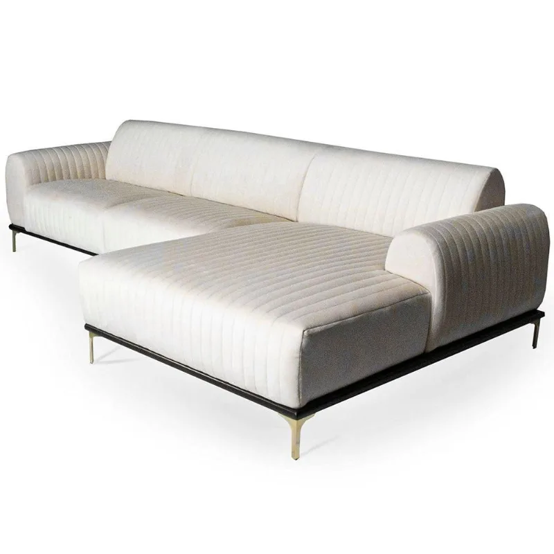 Sofá Molino 5 Lugares 300cm Chaise Esquerdo Pés Gold Veludo Creme - Nexta Casa - Nexta Casa