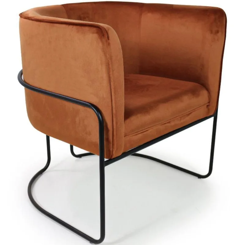 Poltrona Para Sala Betina Base Preto Veludo Camel - Nexta Casa
